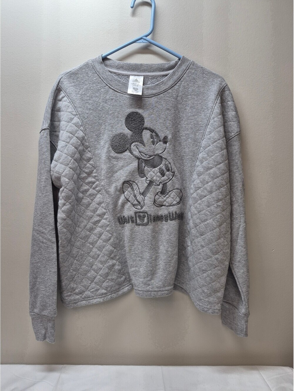 Disney Gray Quilted Mickey Mouse Sweatshirt, Size L B482